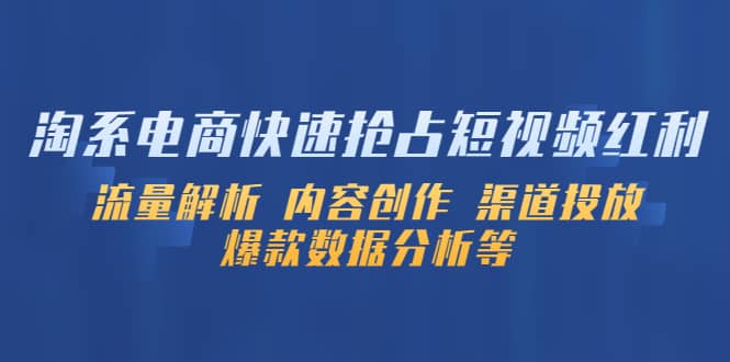 淘系电商快速抢占短视频红利：流量解析 内容创作 渠道投放 爆款数据分析等网创吧-网创项目资源站-副业项目-创业项目-搞钱项目网创吧